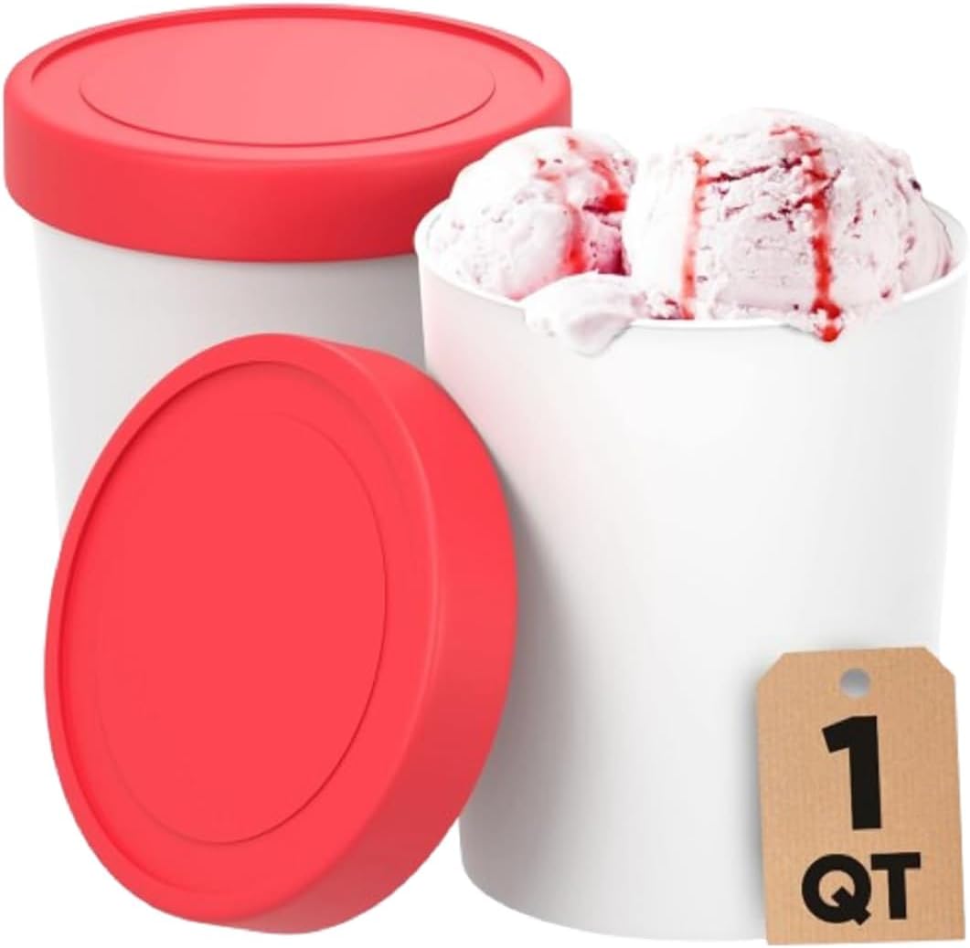Starpack 'Freeze the Day' Ice Cream Storage Container for Freezer (2 Pcs) - 1 Quart Ice Cream Containers for Homemade Dessert - Reusable Frozen Treat Containers with Lids - Leak-Free Lids (Silicone)
