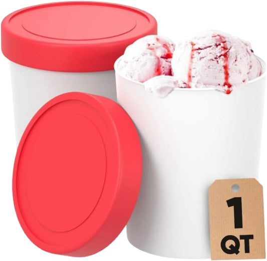 Starpack 'Freeze the Day' Ice Cream Storage Container for Freezer (2 Pcs) - 1 Quart Ice Cream Containers for Homemade Dessert - Reusable Frozen Treat Containers with Lids - Leak-Free Lids (Silicone)