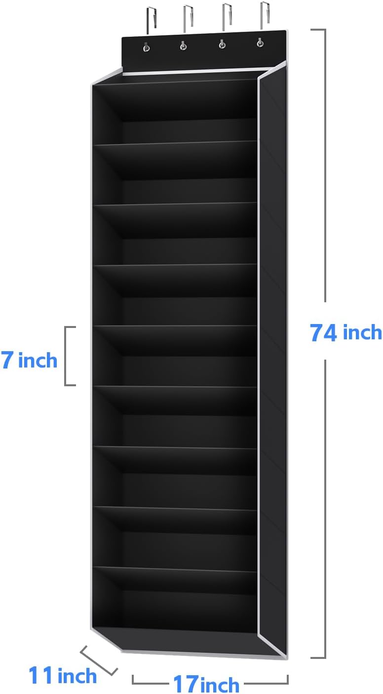REGELETO 10 Tiers Large Size Over the Door Shoe Organizer Storage, Hanging Shoe Rack for Door with Deep Pockets, Fit 20 Pairs Shoe Organizer Holder for Sneakers and Boots (Black)