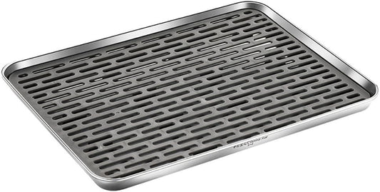 Stainless Steel Drain Tray, Cup & Dish Drying Rack, Drain Board 2 Tier Non Slip Serving Tray with Drainboard Perfect for Sink, Coffee Table, Outdoor (12.5 x 9.8 x 0.98 in)
