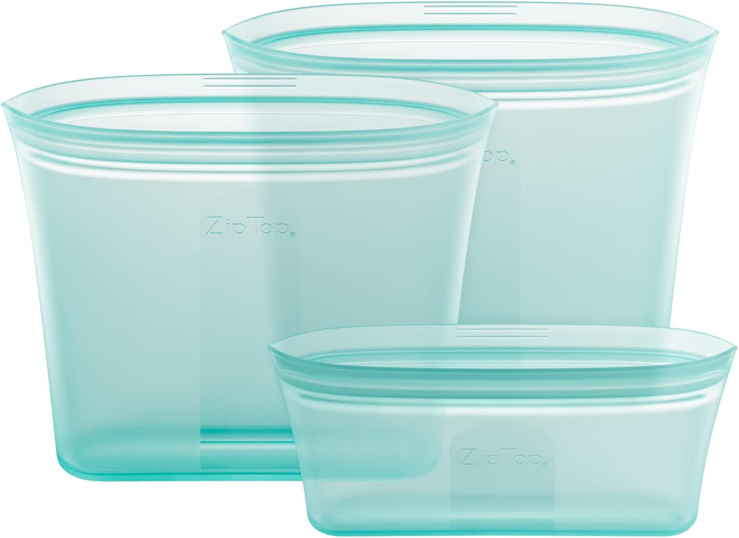 Zip Top Reusable Food Storage Bags | 3 Bag Set [Teal] | Silicone Meal Prep Container | Microwave, Dishwasher and Freezer Safe | Made in the USA