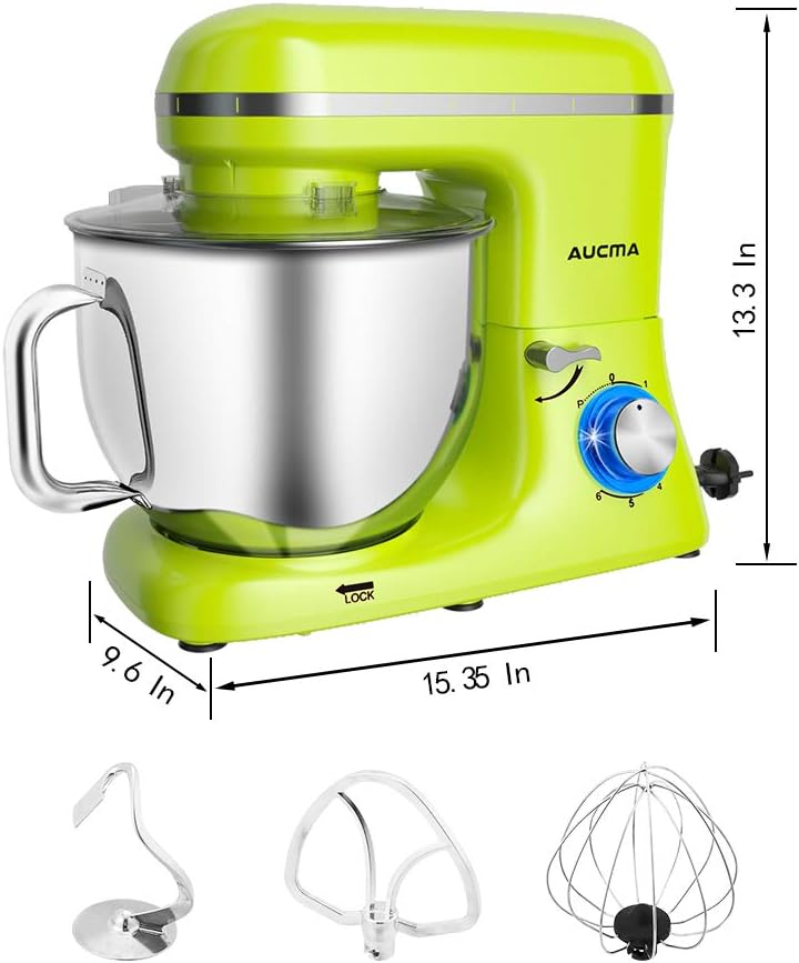 Aucma Stand Mixer,7.4QT Food Mixers, Kitchen Electric Mixer with Dough Hook, Wire Whip & Beater (Green, 7.4QT)