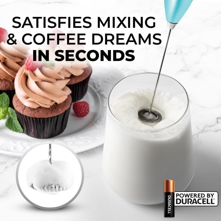 Zulay Kitchen Powerful Milk Frother Wand With 4 AA Duracell Batteries - Ultra Fast Handheld Drink Mixer - Electric Whisk Foam Maker for Coffee, Lattes, Cappuccino, Matcha & Creamer