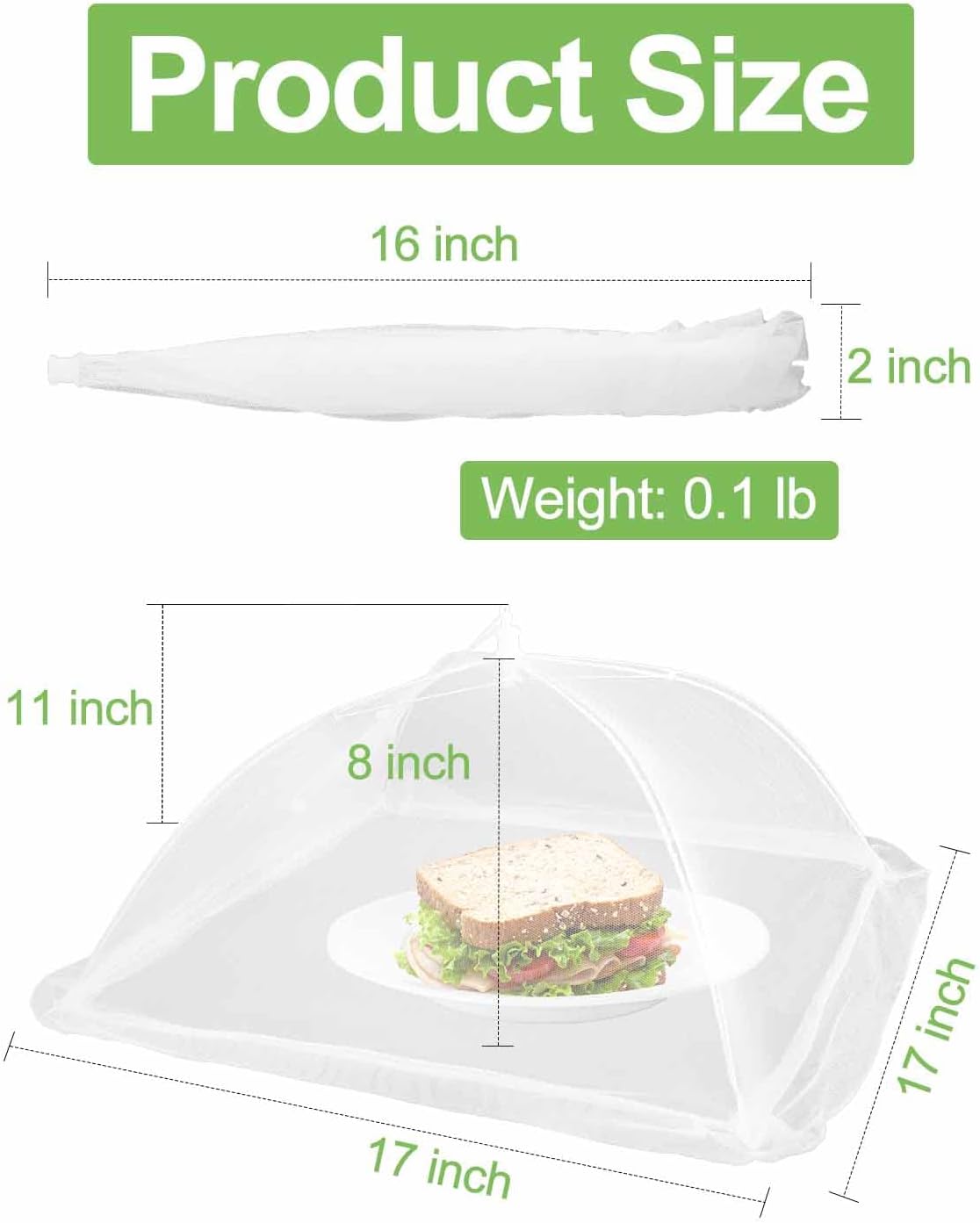 Large Food Cover,6 Pack Mesh Food Tent,17"x17",White Nylon Covers,Pop-Up Umbrella Screen Tents,Patio Net for Outdoor Camping, Picnics, Parties,BBQ,Collapsible and Reusable