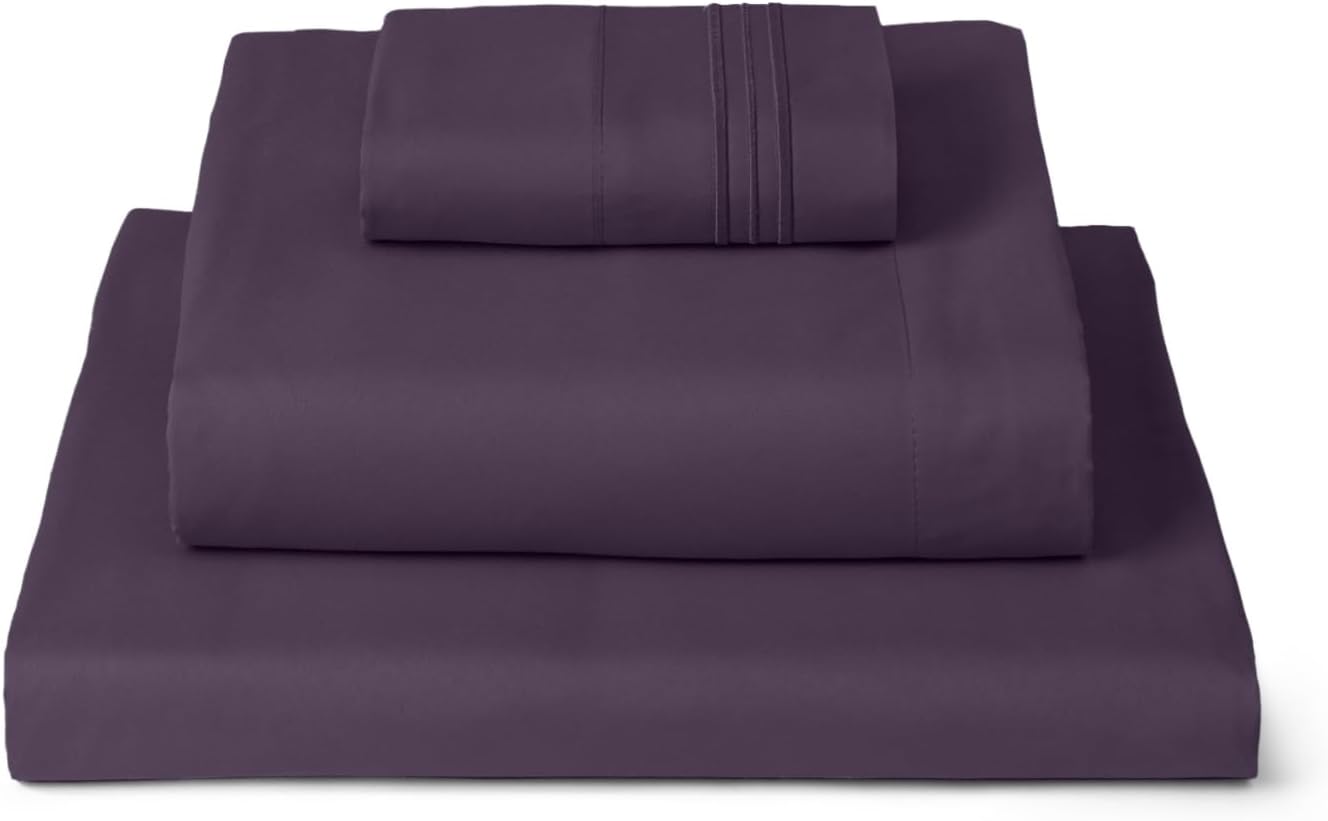 Mellanni Twin Sheets Set - 3 PC Iconic Collection Bedding - Hotel Luxury, Extra Soft, Cooling Bed Sheets - Wrinkle, Fade, Stain Resistant (Twin, Purple)