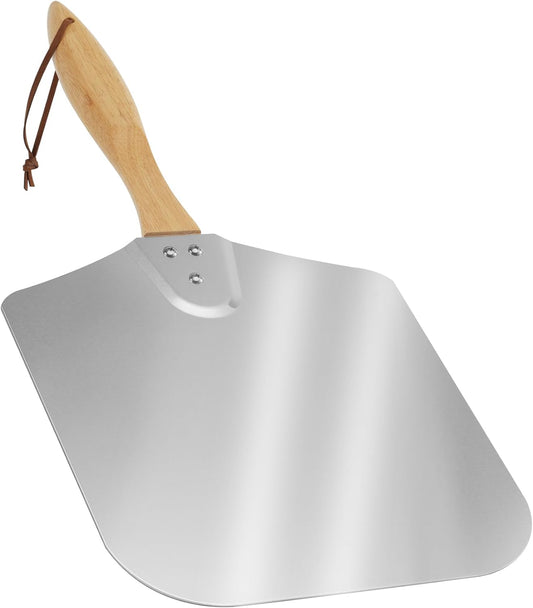 Skyflame Kitchen Supply Aluminum Pizza Peel with Wooden Handle 12 Inch x 14 Inch, Pizza Paddle for Baking Homemade Pizza Bread