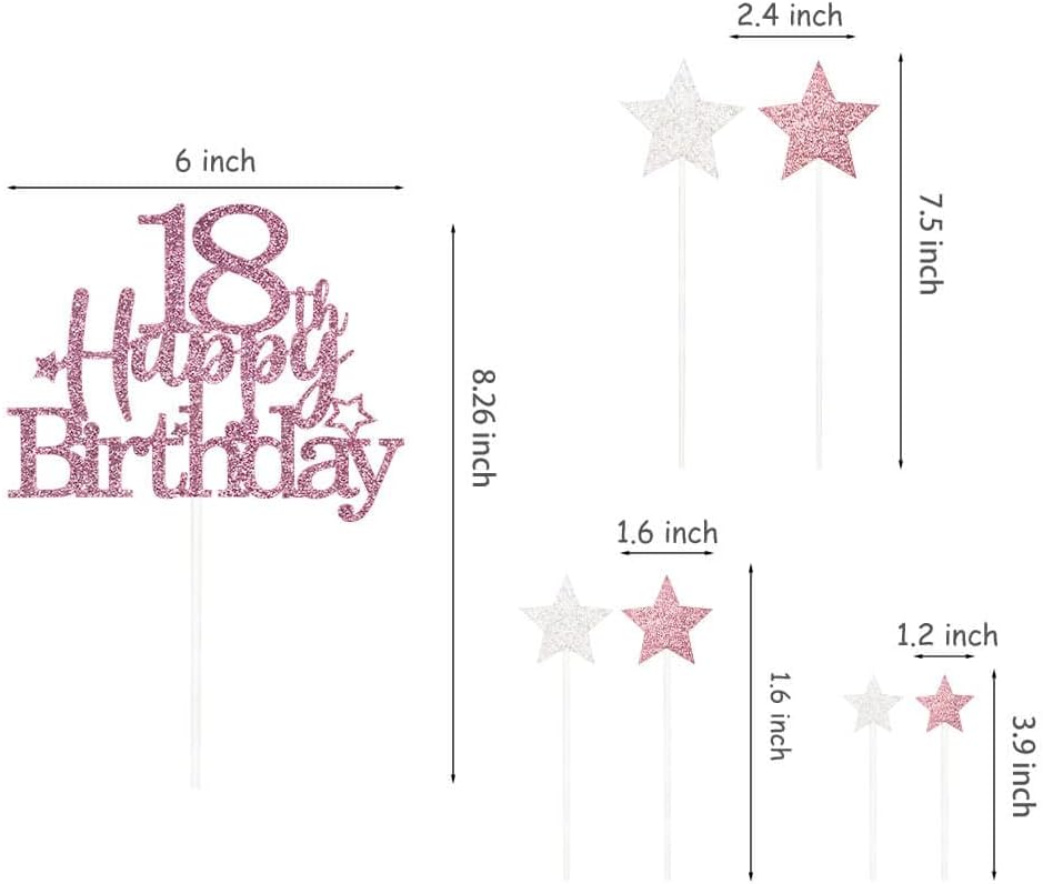 Glittery 18th Happy Birthday Cake Topper with Star,Personalised 18 Birthday Cake Toppers Party Decorations Party Supplies for Boys Girls Rose Gold