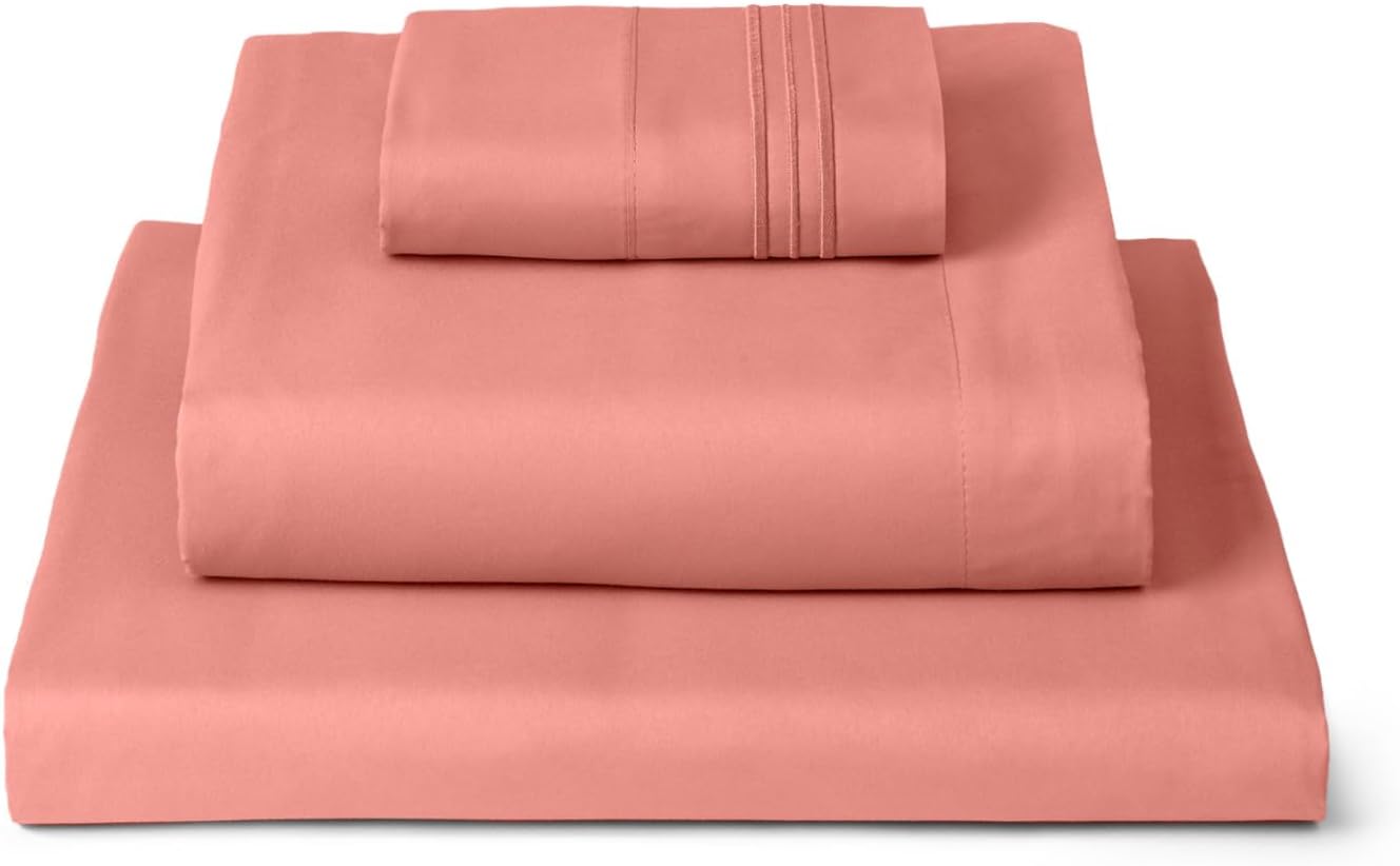 Mellanni Twin XL Sheets Set - 3 PC Iconic Collection Bedding - Hotel Luxury, Extra Soft, Cooling Bed Sheets - Wrinkle, Fade, Stain Resistant (Twin Extra Long, Coral)