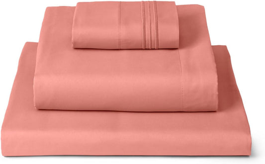 Mellanni Twin Sheets Set - 3 PC Iconic Collection Bedding - Hotel Luxury, Extra Soft, Cooling Bed Sheets - Wrinkle, Fade, Stain Resistant (Twin, Coral)