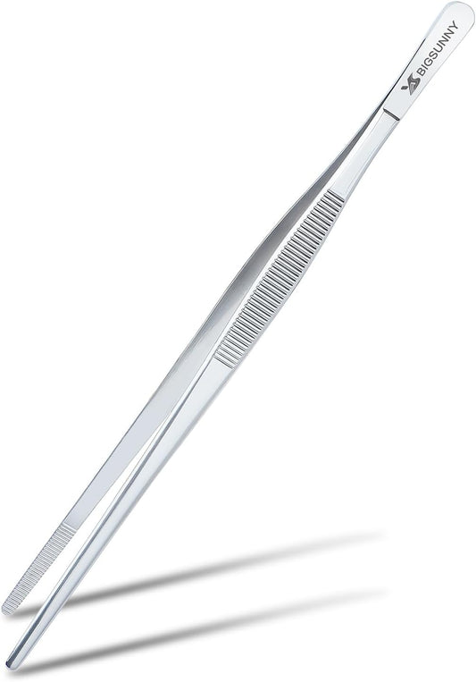 8.5 Inch Kitchen Tweezers Fine Tweezer Tongs, MSY BIGSUNNY Stainless Steel Food Tweezers Multi-function Precision Serrated Tips Cooking Tongs Kitchen Serving Tong