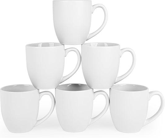 16oz Coffee Mugs Set of 6, Large Ceramic Modern Coffee Mugs With Handle For Tea,Latte,Cappuccino,Cocoa. Dishwasher.Microwave Safe (Matte White)
