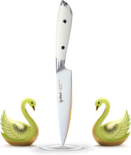 5 inch Paring Knife, German 1.4116 Stainless Steel Fruit Vegetable Peeling Knives, Ivory White Handle, Razor Sharp Small Kitchen Knife with Gift Box