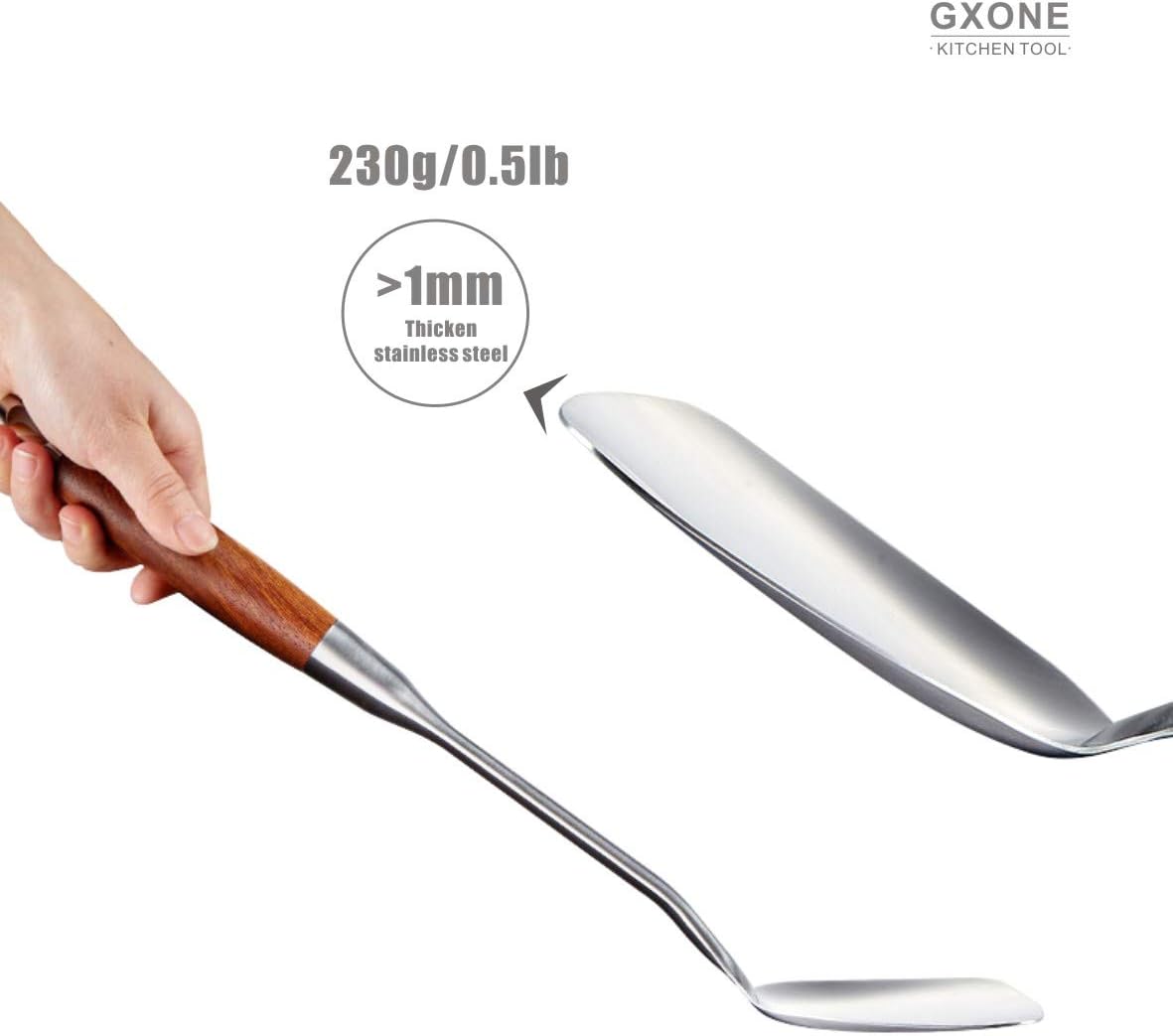 Chinese Wok Spatula, 304 Stainless Steel Spatula with Heat Resistant Wooden Handle Wok Utensils,Silver/15.7Inch