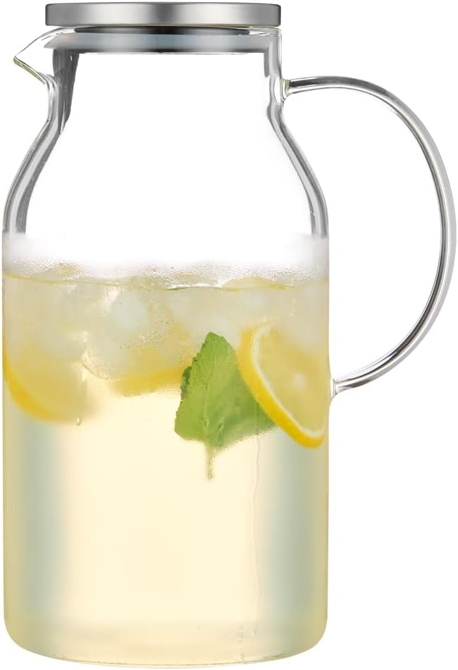 Karafu Glass Pitcher with Lid, 95 Ounces Wide Mouth Heat Resistant Water Jug for Hot/Cold Water, Ice tea and Juice Beverage