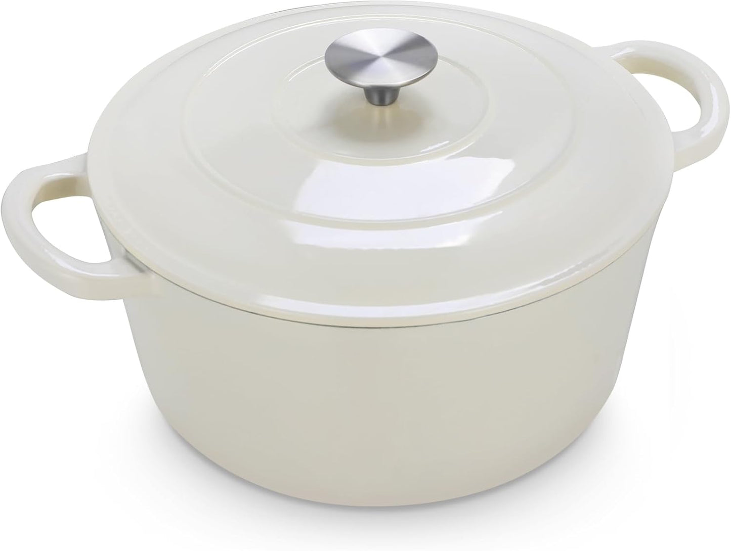 LIFERUN 6 Qt Enameled Cast Iron Dutch Oven Pot with Lid，Oven Safe up to 500° F, Non-Stick Dutch Oven with Dual Handles for Bread Baking, Fry Foods, Braising, Stews, Roasting (White)