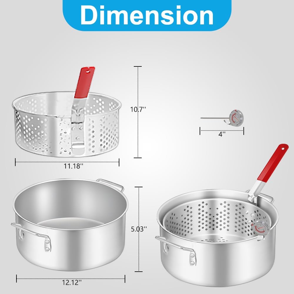 10QT Outdoor Fish Fryer Kit – Heavy-Duty Aluminum Pot, 6.7QT Basket, Propane Deep Fryer with 0-10 PSI Regulator & Steel Frame – Ideal for Seafood & More