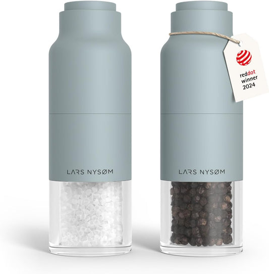 LARS NYSØM Salt and Pepper Grinder Set, Stainless Steel Manual Salt and Pepper Mills, Adjustable Ceramic Grinder, Design Spice Shakers (Sky Blue)