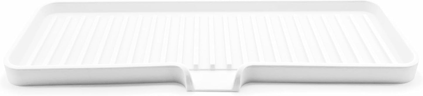 Happitasa Silicone Soap Dish Tray and Sponge Holder with Drain Chute | Bathroom and Kitchen Sink Organizer Caddy (White, 12"x4", 7.4 Ounces)