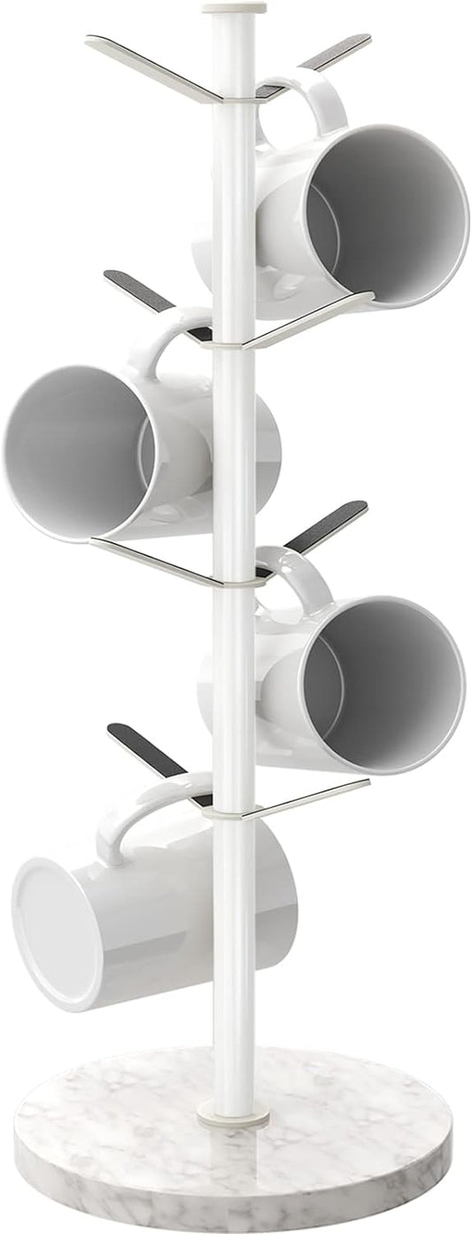 Mug Holder Tree with Marble Base, 8 Hooks White Coffee Cups Holder Stand, New Upgrad Stable Removable Mug Rack for Kitchen Cafe