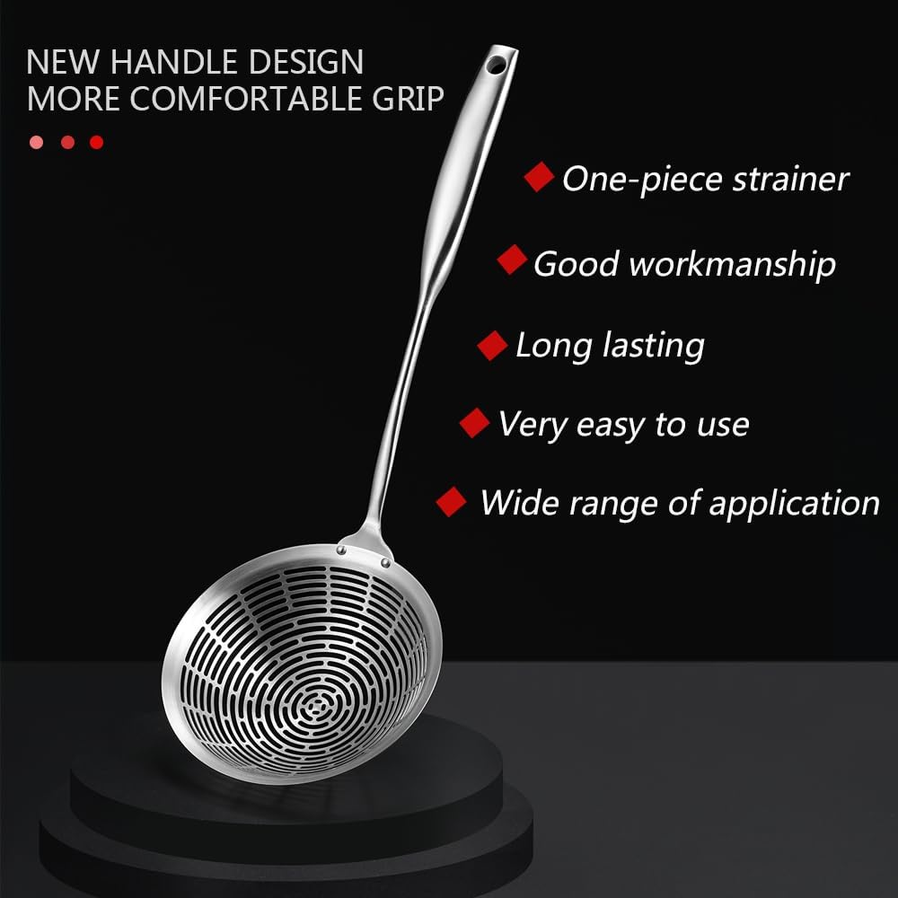 Cooking Skimmer 304 Stainless Steel Spider Strainer Handheld Metal Slotted Spoon With Holes Mesh Ladle For Spaghetti Pasta;Poached Egg;Noodle;Vegetables;Kitchen Frying And Cooking Tools