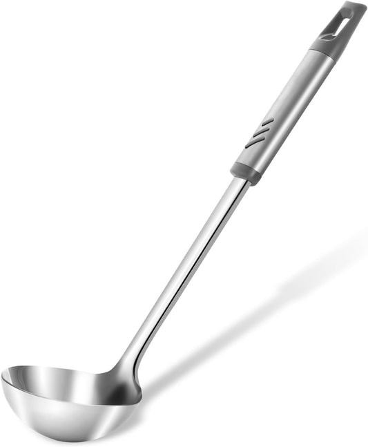 Soup Ladle, 13.9 inch Large Ladle Serving Spoons, 4 oz Stainless Steel Ladle with Heat-proof Handle, Comfortable Grip Design, Durable Construction, Silver, KLB-ASB-124