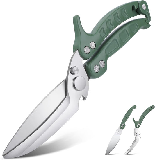 DRAGON RIOT Heavy Duty Poultry Shears - A Must Have Kitchen Shears for Chicken and Meat Cutting - Dishwasher Safe and Stainless Food Kitchen Scissors for Thanksgiving(Green)