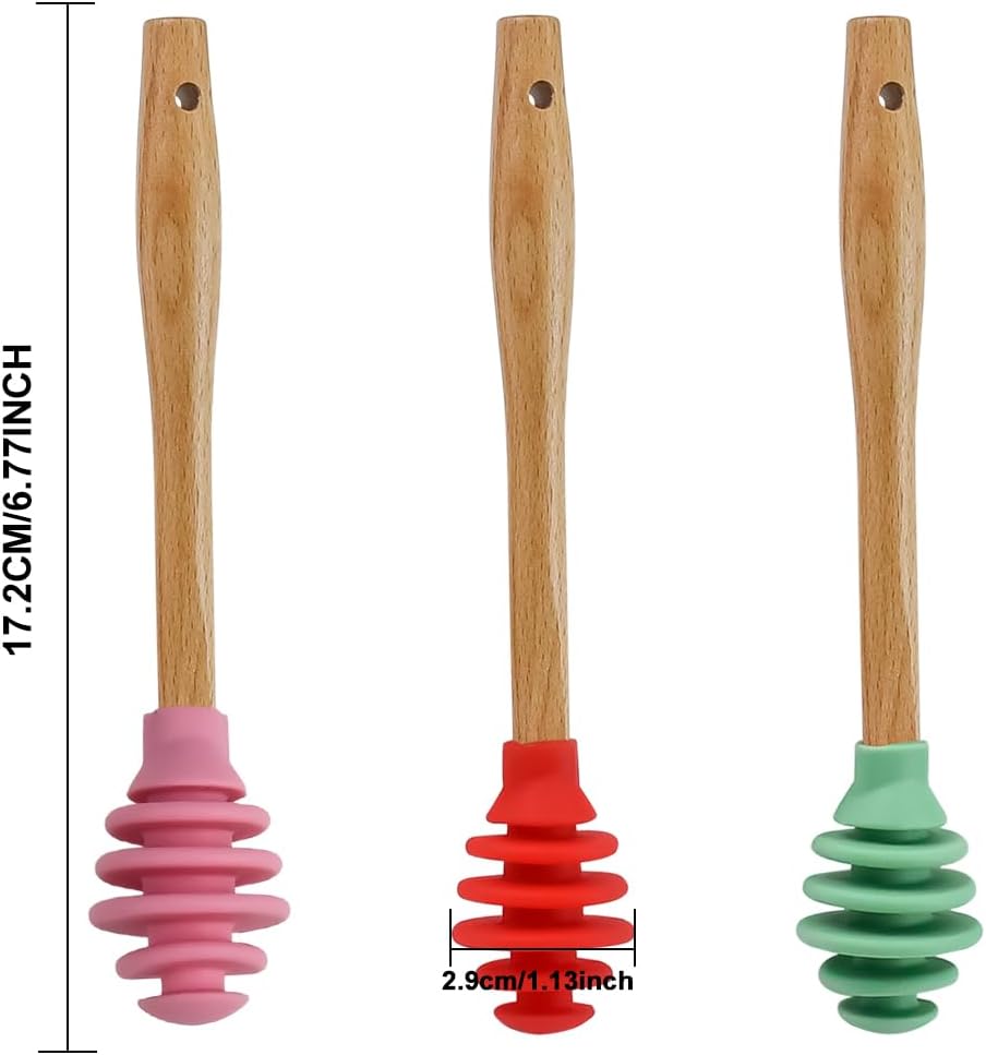 3 Pcs Silicone Honey Dipper Sticks - Spiral Design Non-Drip Honey Spoon with Jar Stirring Rod, Food-Grade BPA Free Dispenser for Syrup, Jam & Beverages