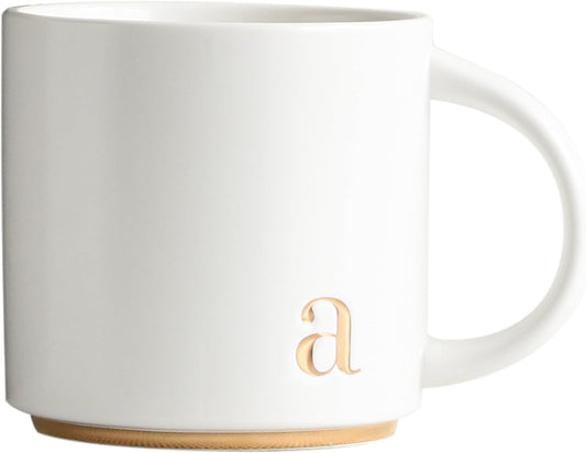 COLLECTIVE HOME - Monogram Ceramic Mugs, 15 oz Golden Initial Coffee Cups, Elegant Alphabet Tea Mugs, Elegant Personalized Mug with Gift Box, Luxurious Cups for Office and Home (a)