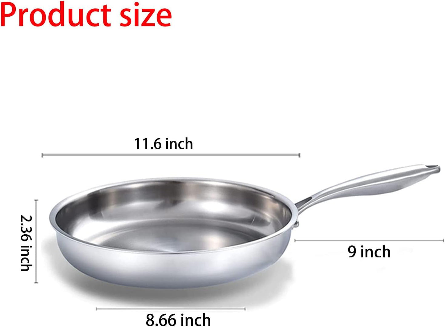 DELARLO Stainless Steel Frying Pan 11.6 inch, All Stove Safe Up to 600℉, Fast Even Heat, Tri-Ply Stainless Steel Cookware, Full Clad and Heavy Duty,18/10 Cooking Surface