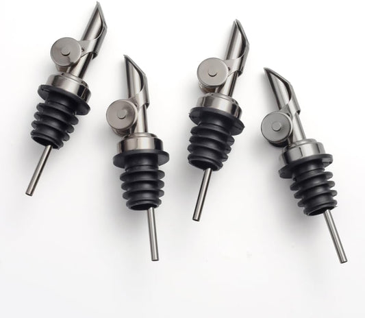 Molimoli Pack of 4 Premium Liquor Pour Spout Made of Stainless Steel with Automatic Anti-Oxidation Mechanism, Bottle Pourers for Alcohol and Wine, Olive Oil Dispenser Spout, Oil Bottle Spout, Black