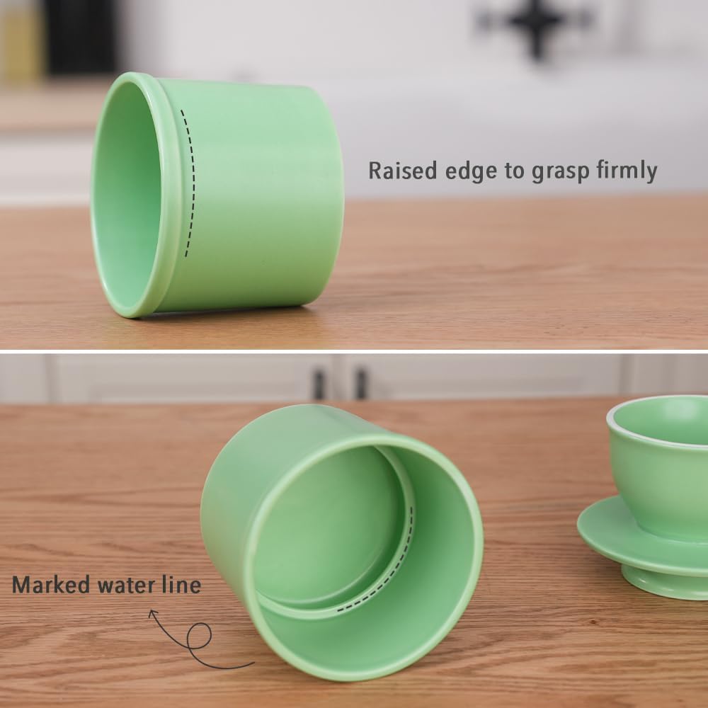Ceramic Butter Crock with Lid, Countertop French Butter Keeper with Water Line for Spreadable Soft Butter, Matte Mint Green