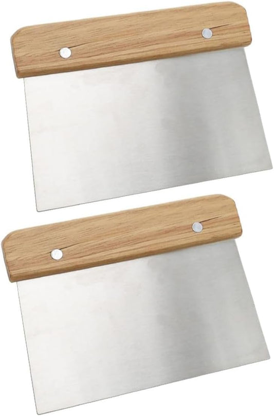 2 Piece of Stainless Steel Scraper & Chopper, Silver Stainless Steel Bench Scraper Dough Pastry Cutter with Wooden Handle, Multipurpose Cake Pizza Bread Separator Knife for Baking and Cooking