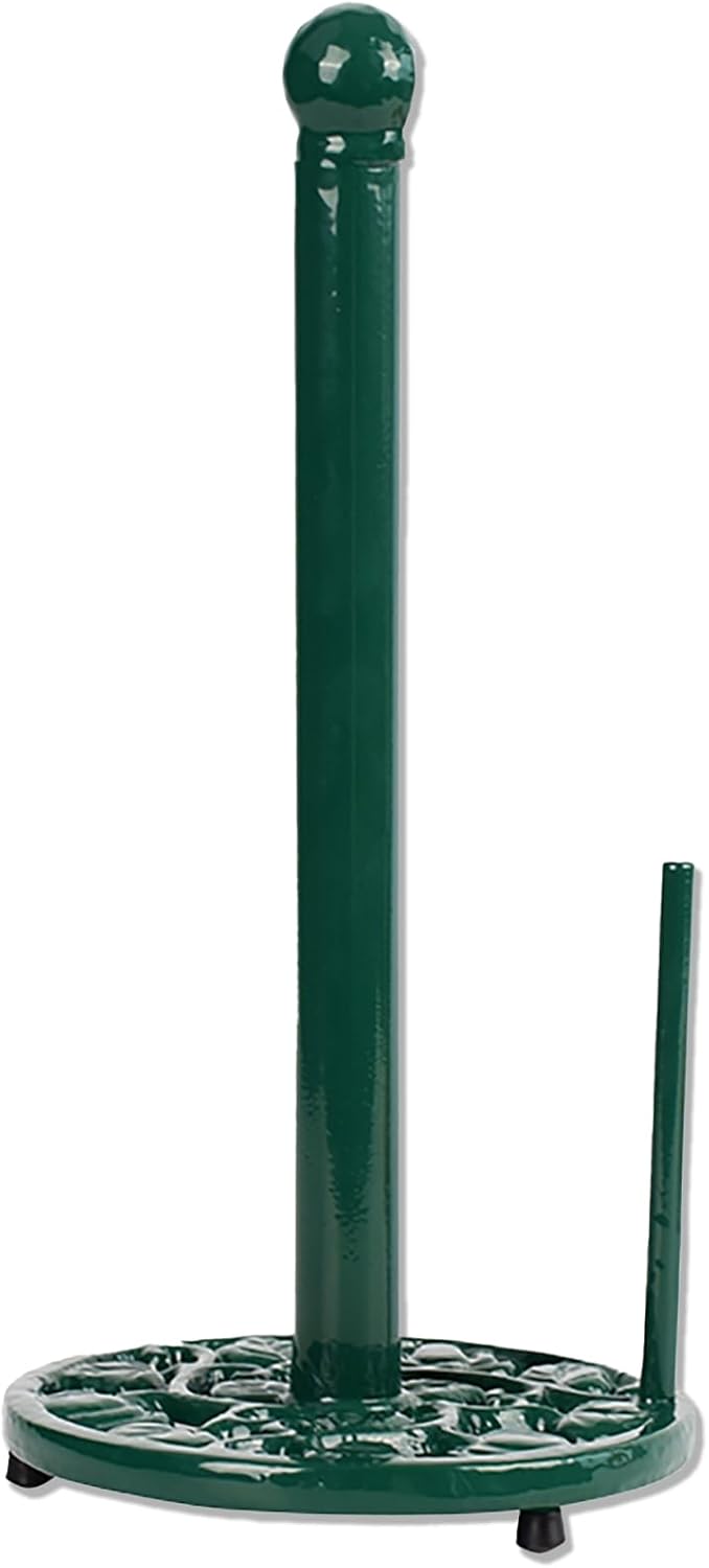 Cast Iron Paper Towel Holder, Vintage Chic Pumpkin Pattern Weighted Base Roll Paper Towel Holder Stand for Kitchen Bathroom Countertops, Green