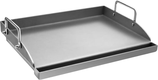 ABYDA Universal Stainless Steel Cooking Griddle, Heavy-Duty 4mm Strengthen thickness, Flat Top Plate Insert with Grease Groove and Removable Handles for Gas/Charcoal/Stove, 25" x 16"× 2.5“