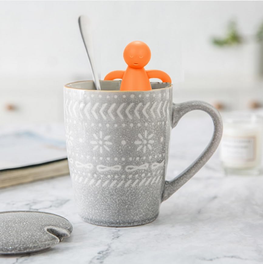 Leden Tea Infuser Cute Tea Strainer for Loose Leaf Tea Stainless Steel Fine Mesh Tea Ball Steeper with Silicone Lid for Mug and Cup, Orange