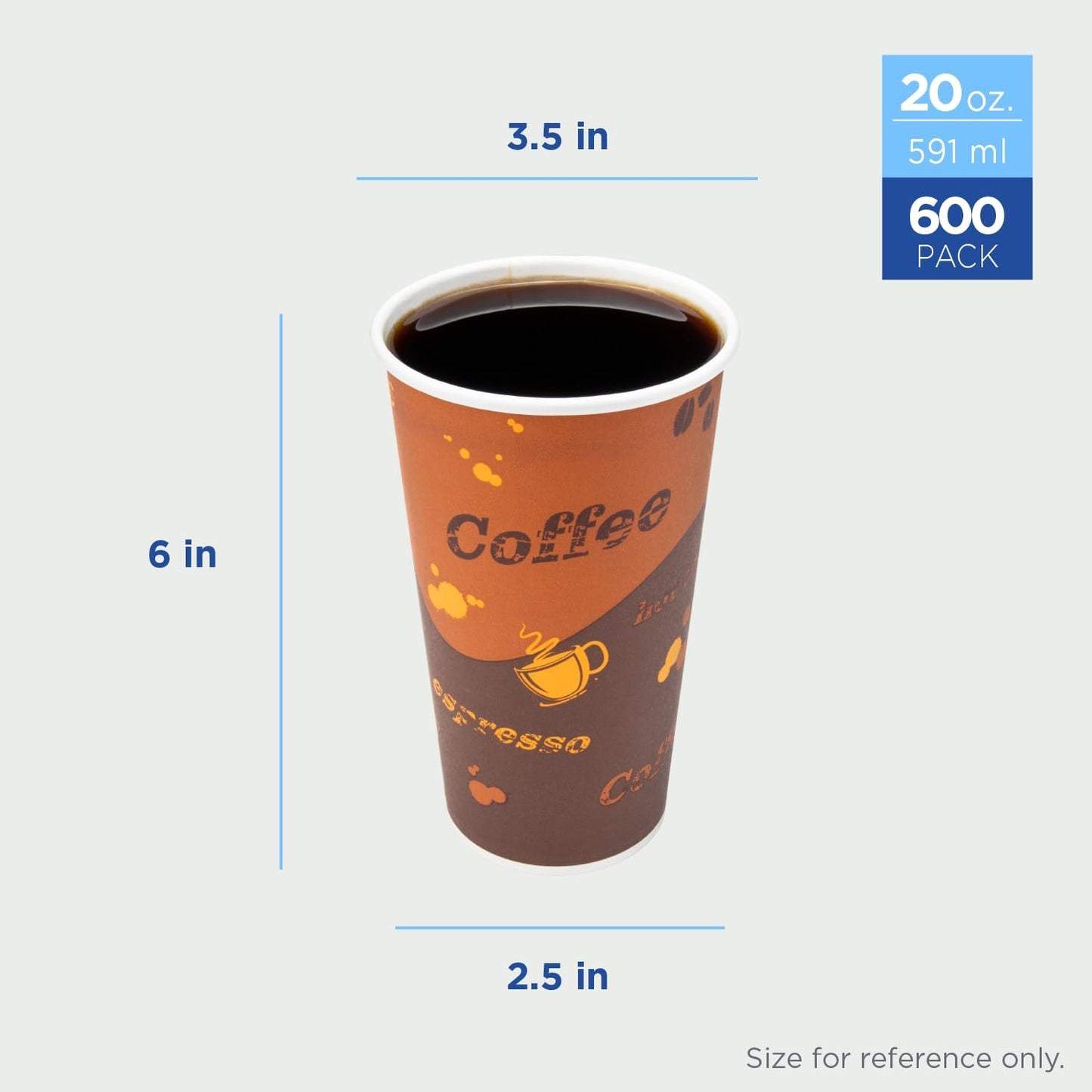 Karat 20 oz Paper Hot Coffee Cups [600 ct] Disposable, Leak-Resistant Double Poly-Lined Cups for Hot Beverages, 90mm (C-K520)