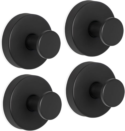 ZESLMG Suction Cup Hooks for Shower Wall, Door Wreaths, Removable Inside Shower Towel Hooks for Bathroom Window Glass Kitchen- Bath Robe Loofah Suction Hooks for Hanging More Surfaces (Black, 4 Pack)