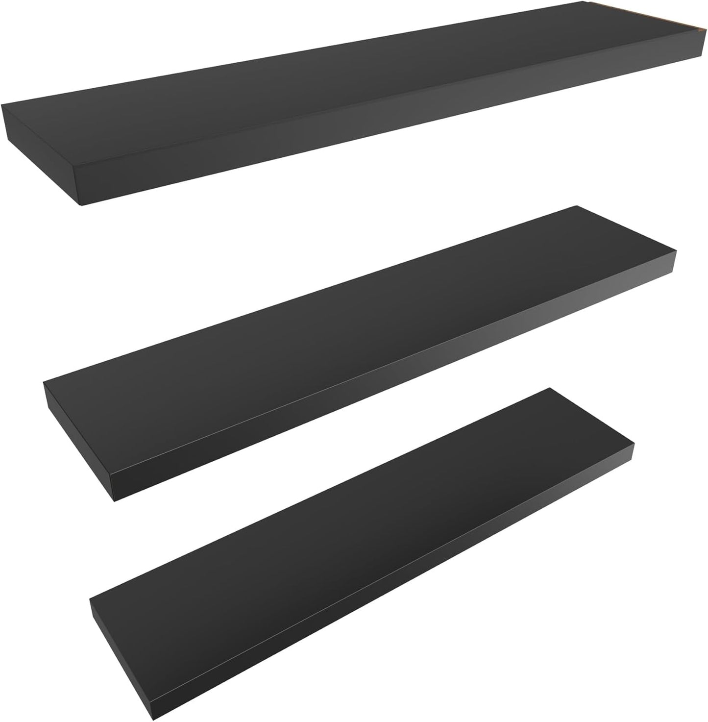 Colima Floating Shelves for Wall Black Wood Shelf for Bedroom, 36 Inch Wall Mounted Floating Shelves for Bathroom Living Room Kitchen Office, 1.3" Thick Floating Book Shelves for Wall, Set of 3