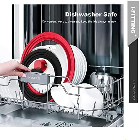 Universal Lid for Pot,Pan,Skillet Fits 6.5",7",8" Cookware Silicon lid Dishwasher Safe, Replacement Lid Vented Tempered Glass with Heat Resistant Silicone Rim By HR Huare Technology, Black,1 Pack