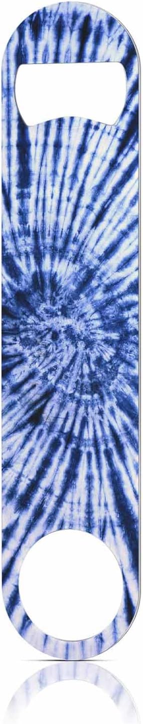 Tie Dye Pattern Stainless Steel Bottle Opener Dark Blue White Spiral Circle Swirl Batik Flat Beer Bottle Opener Keychain for Home Kitchen Bar Restaurant Party Birthday Gift