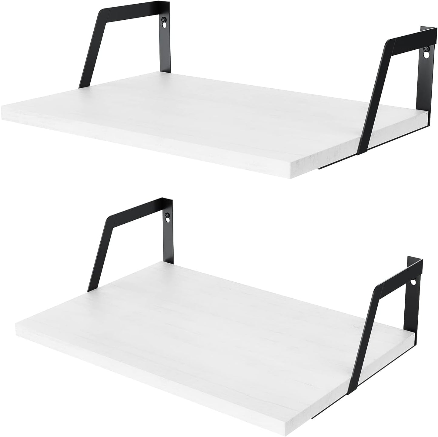 SRIWATANA Floating Shelves Wall Mounted Set of 2 Rustic Wood Shelves with Large Capacity(Washed White)