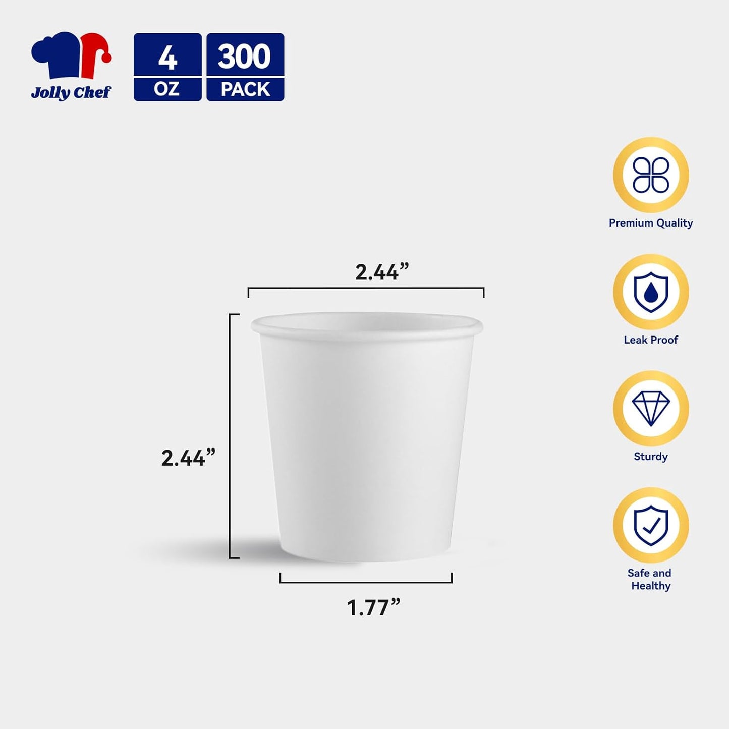 JOLLY CHEF 300 Pack Disposable Paper Coffee Cups 4 oz, White Small Paper Cups, Perfect for Bathroom, Mouthwash, Espresso, Tea