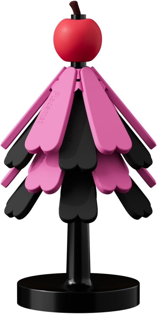 Christmas Tree Silicone Hot Pad, 4-Pack Heat Resistant Trivet for Pots and Pans, Holiday Kitchen Potholder, Coaster, Christmas Table Decor (Four Layers of red and Black Color Scheme + Apples)