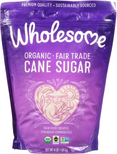 Wholesome Sweeteners 4-Pound Organic Cane Sugar, Fair Trade, Non GMO, Gluten Free & Vegan for Baking and Sweetening, 1 Pack