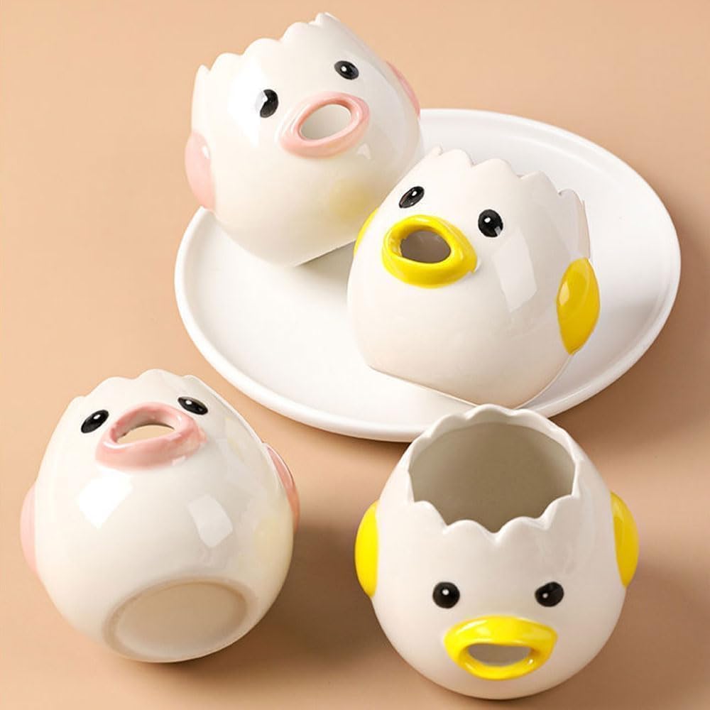 Ceramic Cute Egg Separator, Mini Egg White and Yolk Separator, Practical Kitchen Small Egg Filter Splitter, Kitchen Gadget Baking Assistant Tool, Dishwasher Safe (Pink)