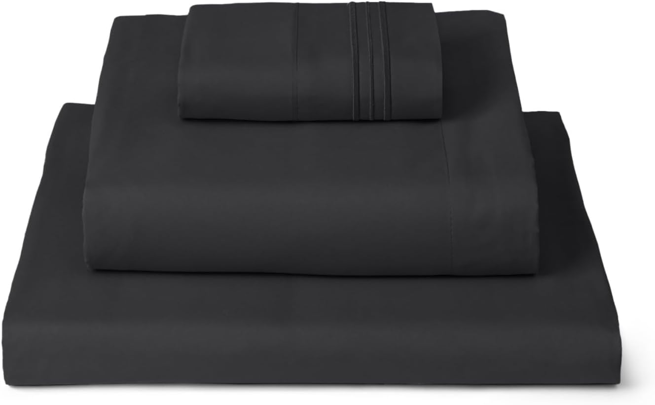 Mellanni Twin XL Sheets Set - 3 PC Iconic Collection Bedding - Hotel Luxury, Extra Soft, Cooling Bed Sheets - Wrinkle, Fade, Stain Resistant (Twin Extra Long, Black)