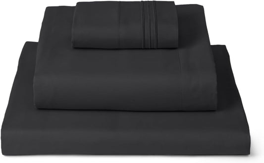 Mellanni Twin XL Sheets Set - 3 PC Iconic Collection Bedding - Hotel Luxury, Extra Soft, Cooling Bed Sheets - Wrinkle, Fade, Stain Resistant (Twin Extra Long, Black)