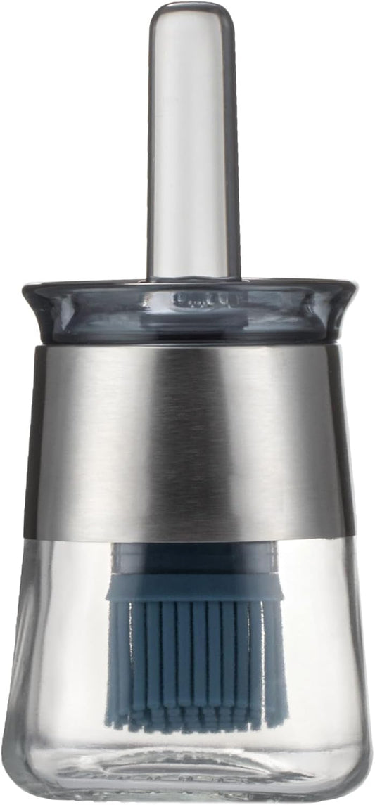 Oil Bottle Brush, 9 oz Olive Dispenser Bottle with Brush,Silicone Basting Brush Oil Separator for Cooking, Glass Oil Dispenser for Kitchen Barbecue Sauce Grill Frying (Blue,270 ml)