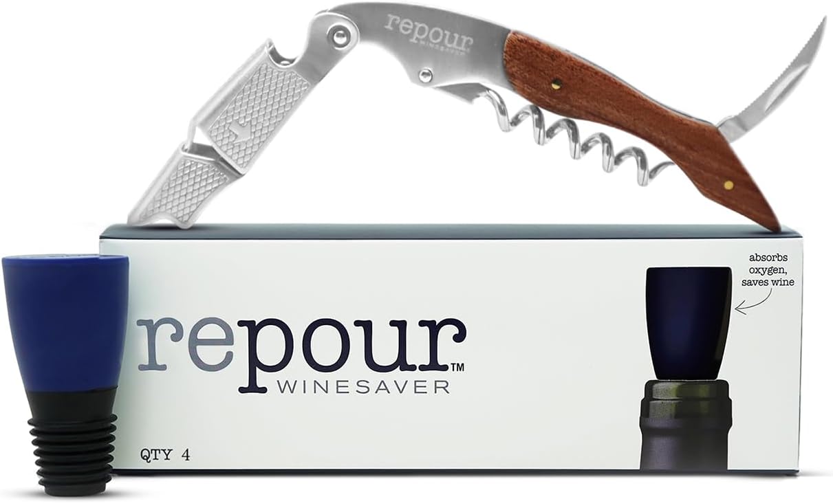 Wine Essentials Combo Pack – Premium Corkscrew & Wine Saver | Manual Wine Key Removes Corks Easily, Wine Stopper Preserves Wine Easily|Perfect for Wine Lovers and Enthusiasts (Rosewood 4 Pack)