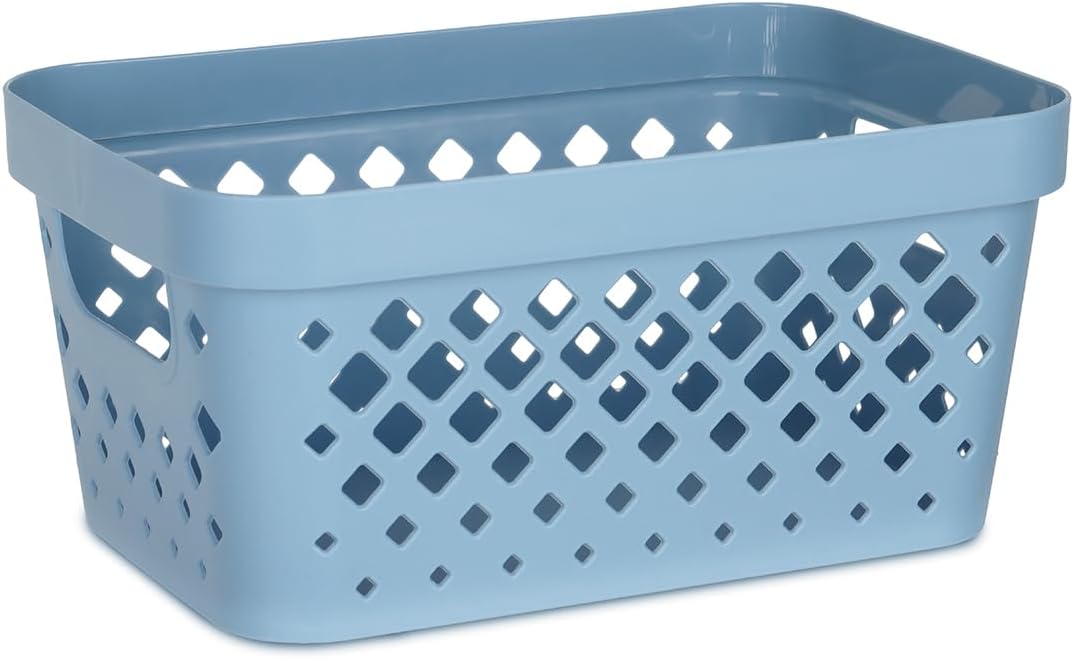 Glad Plastic Baskets for Organizing, Set of 6 | Pantry Storage for Under Counter, Linen Closet, and Bathroom | Nesting Shelf Bins with Handles, 1 Gallon, Marina Blue
